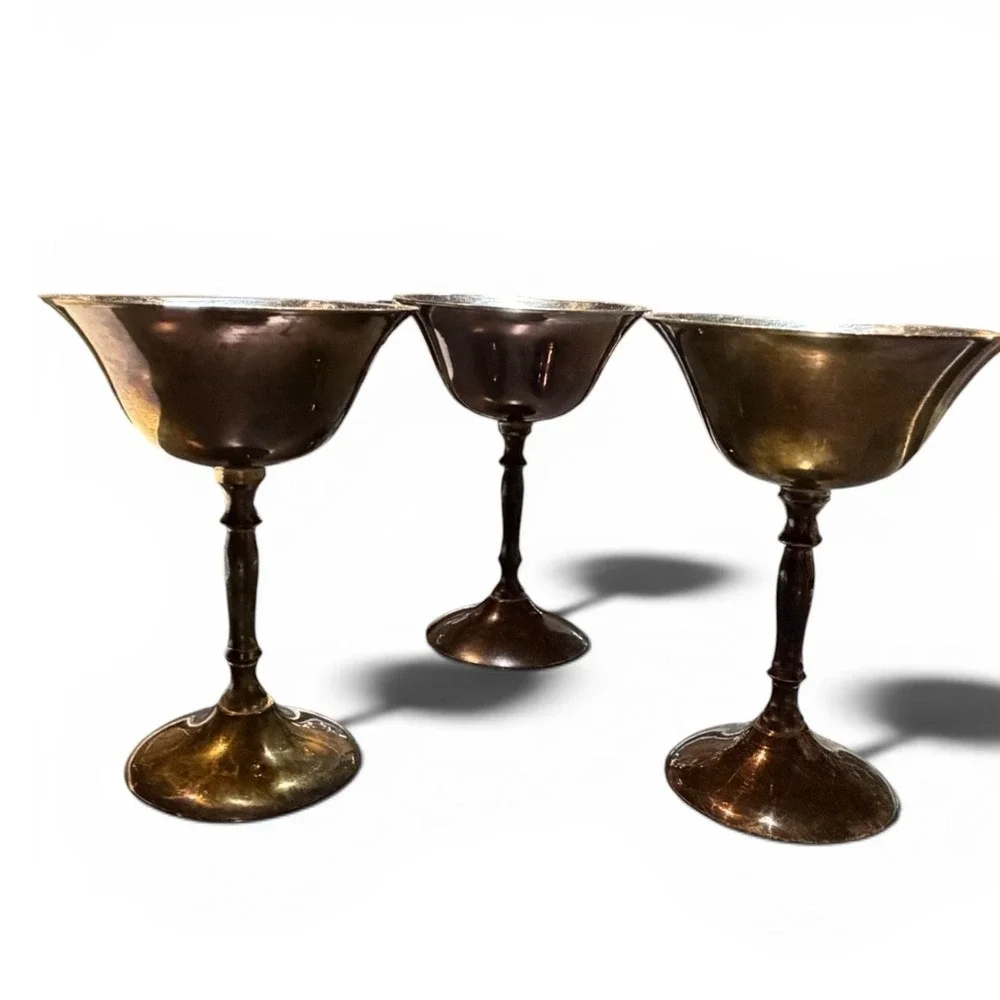 Vintage Solid Brass Chalices | Set of 3 | Mid-Century Barware